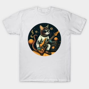 Musician Cat Space Galaxy - Cat Playing Guitar T-Shirt